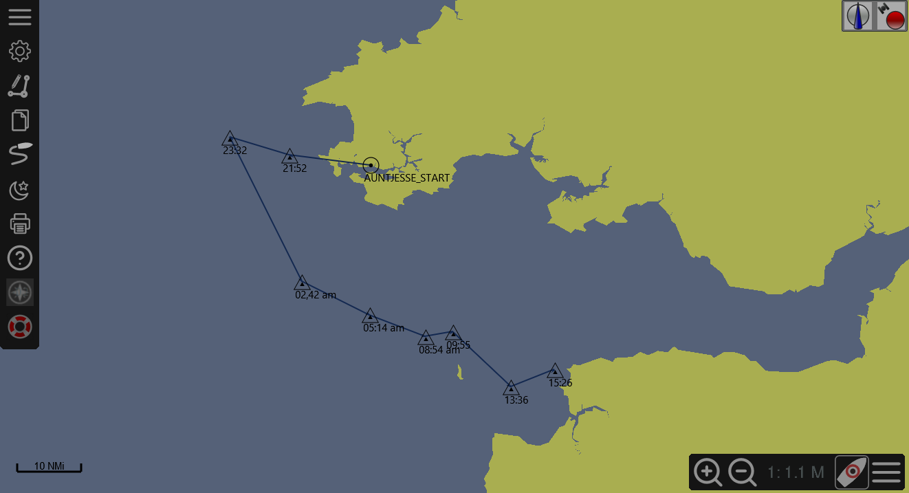 Tracking map showing Auntjesse between Pembrokeshire and North Devon